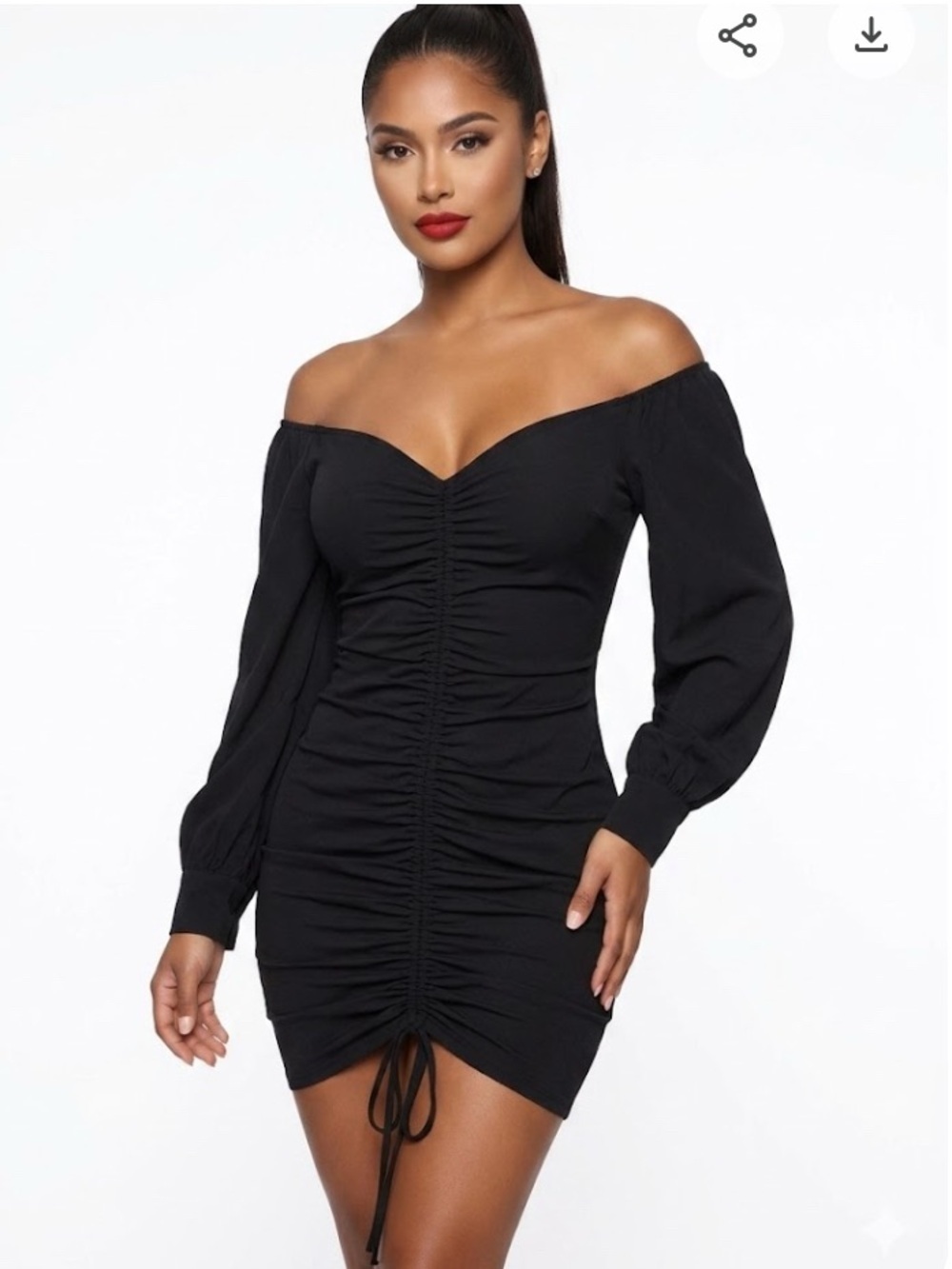 Fashion Nova Black Off-the-Shoulder Ruched Mini Dress